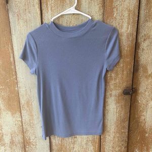 A New Day Womens Grey Blue Ribbed Knit Cropped T-Shirt Size Small